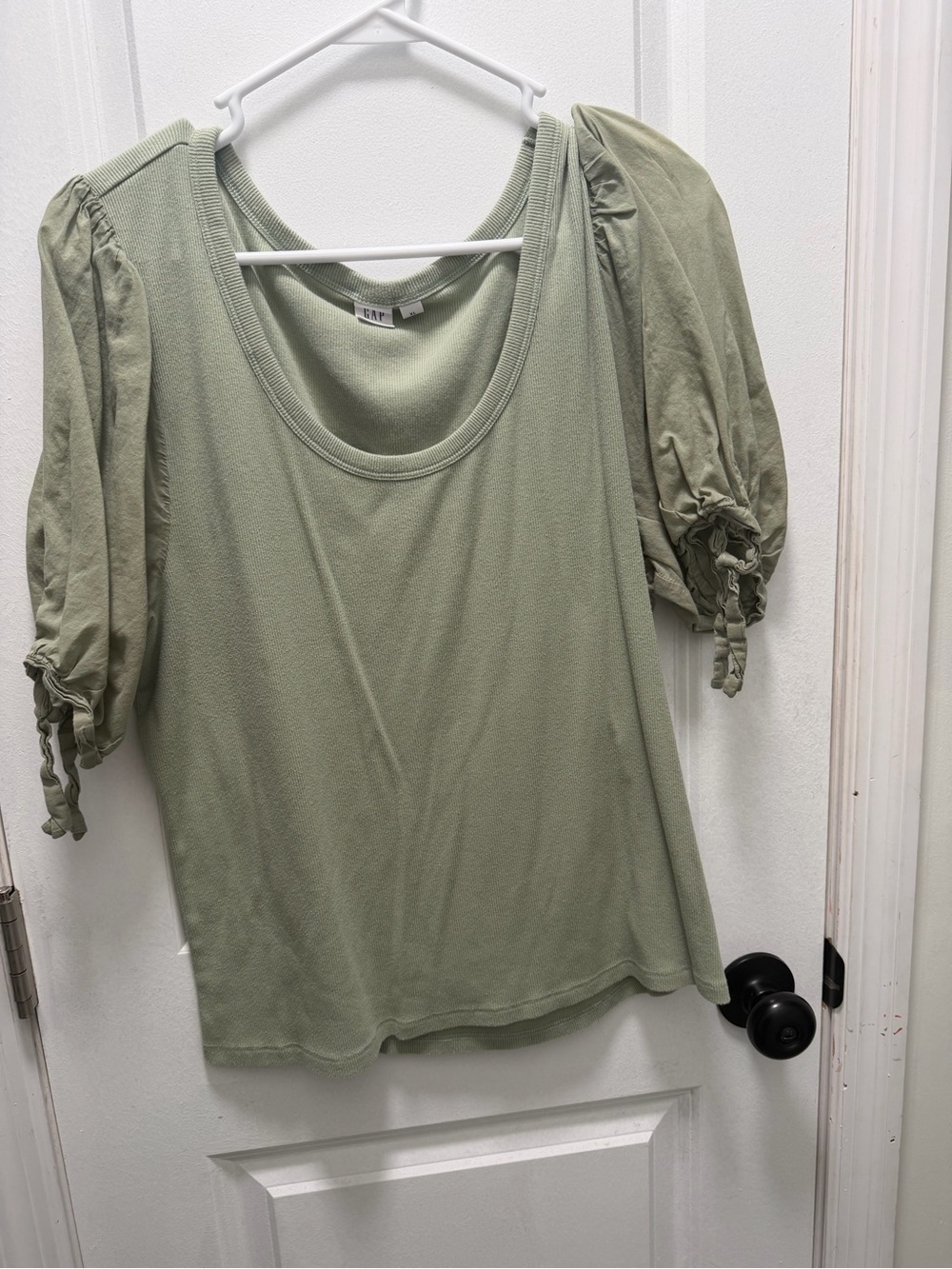 GAP Sage Green Puff-Sleeve Scoop Neck Blouse